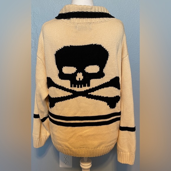 Boulevard Nights Skull & Crossbones Zip Cardigan Edgy Streetcore Goth Large - Picture 4 of 10